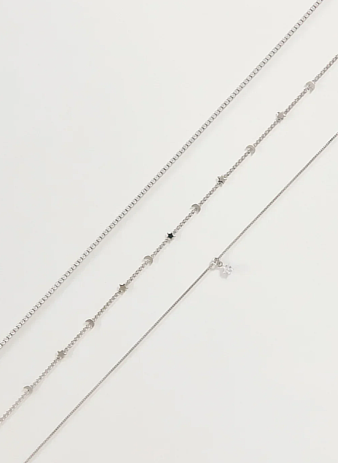 conjunto 3 colares prateados riviera estrelas