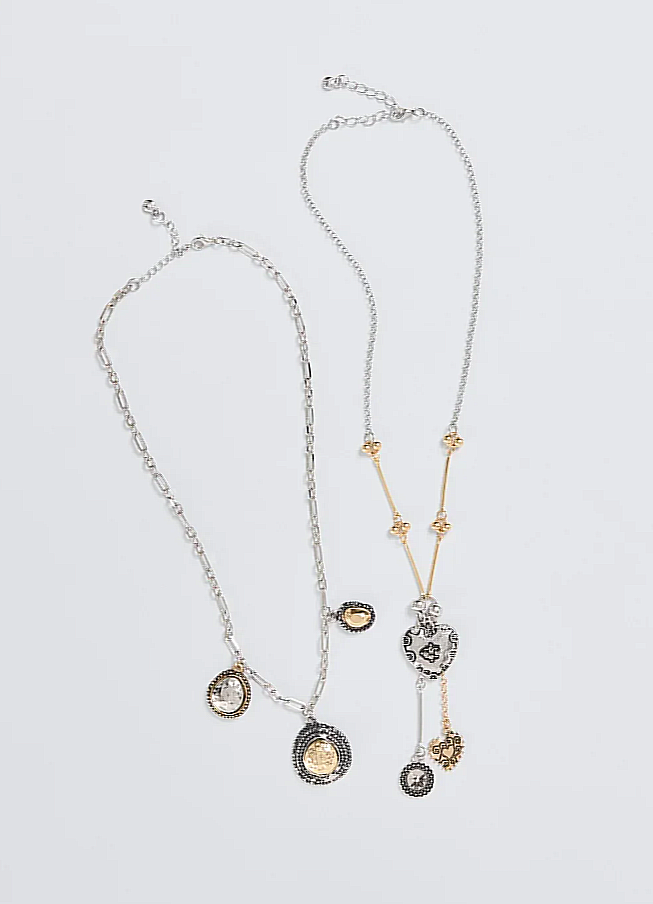 conjunto 2 colares mix prateado e dourado