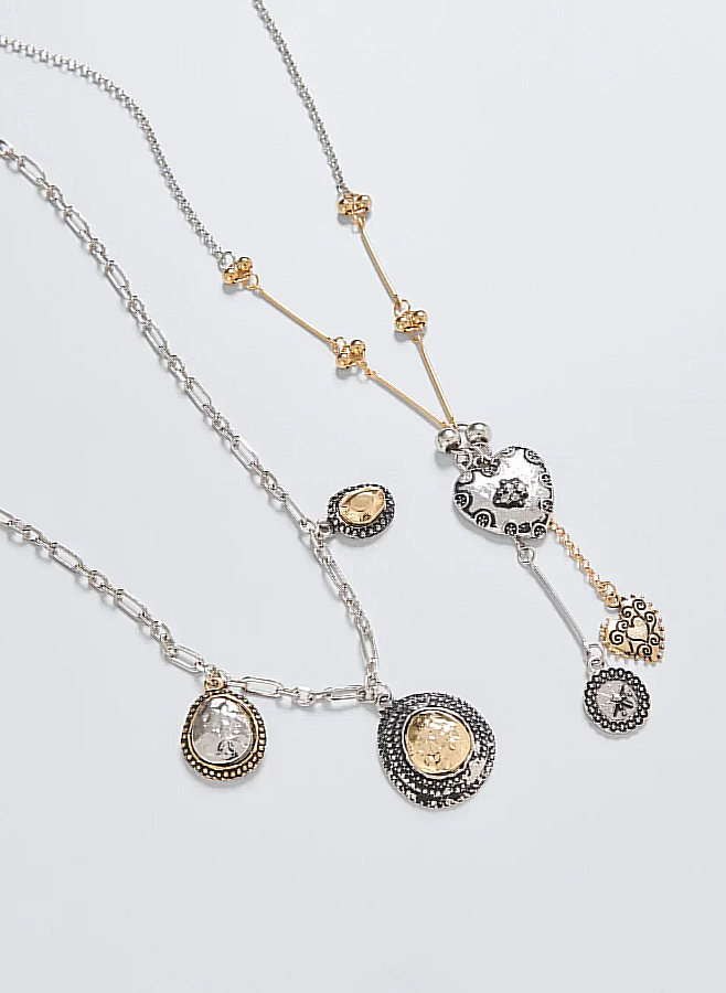 conjunto 2 colares mix prateado e dourado