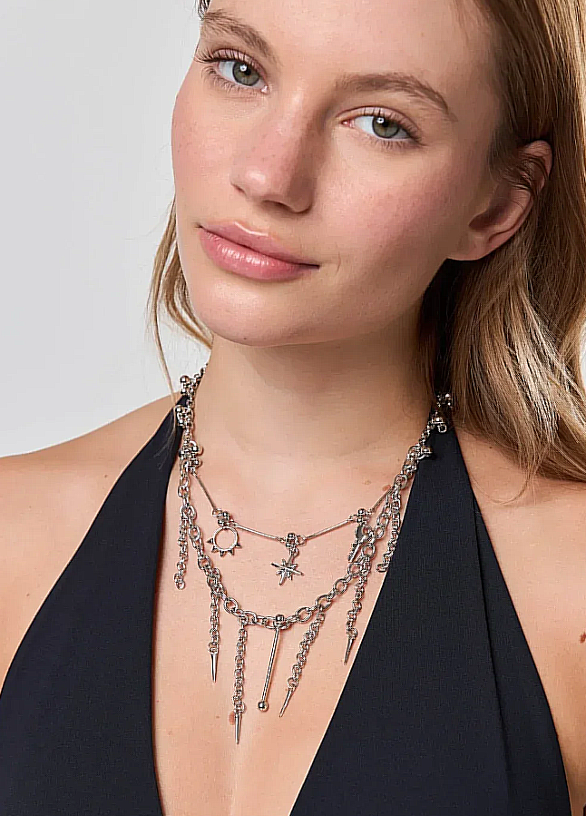 conjunto 2 colares prateados piercings