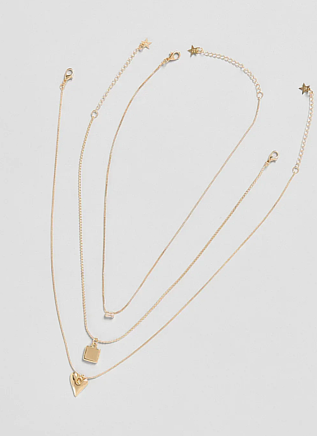 conjunto 3 colares dourados brilho