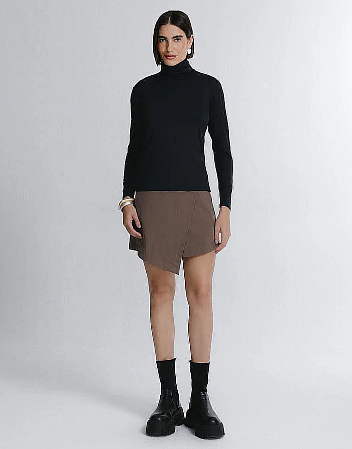 Urbanix Essential® Blusa Modal Gola Alta Manga Longa Feminina